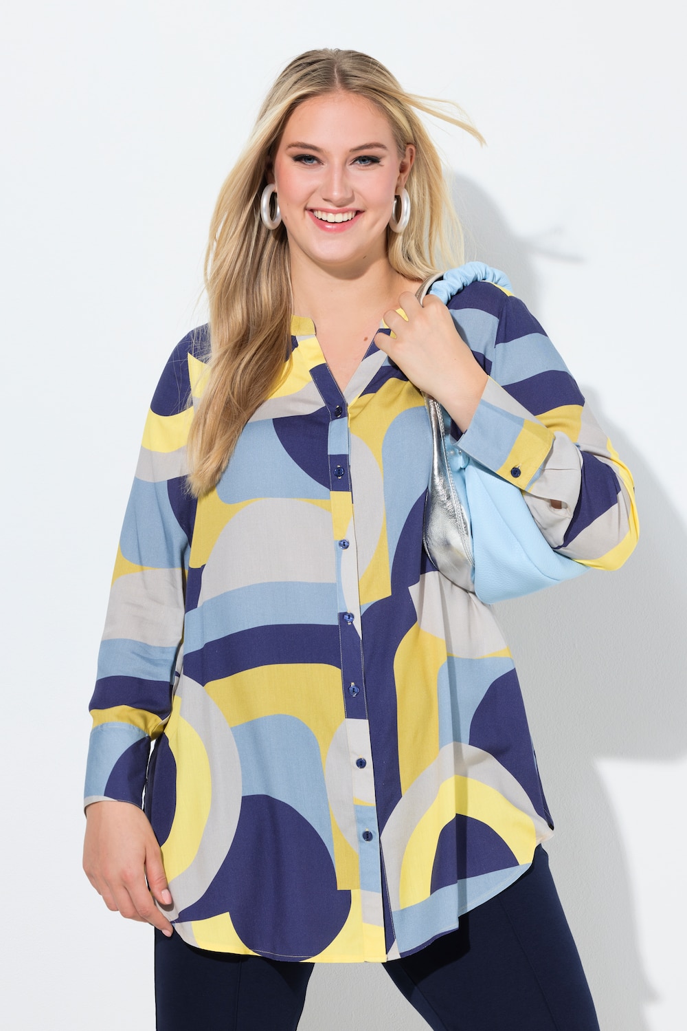 Longbluse, grafisch, A-Linie, Tunika-Ausschnitt, Langarm