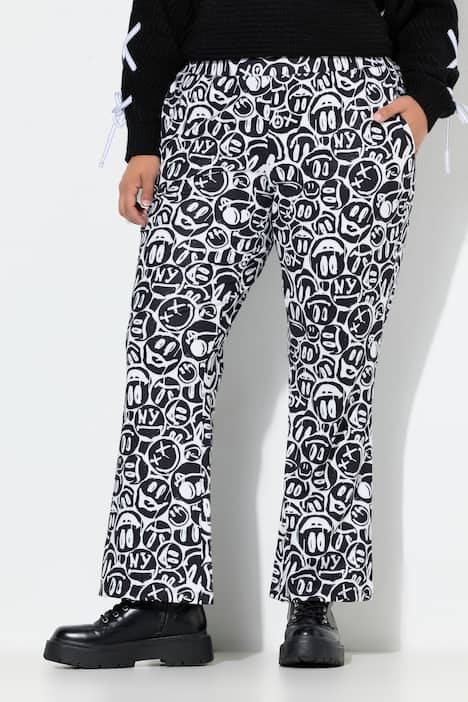 Pantaloni in jersey scuba con taglio scampanato e Smiley
