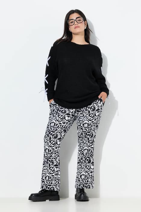 Pantaloni in jersey scuba con taglio scampanato e Smiley