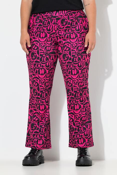 Pantaloni in jersey scuba con taglio scampanato e Smiley