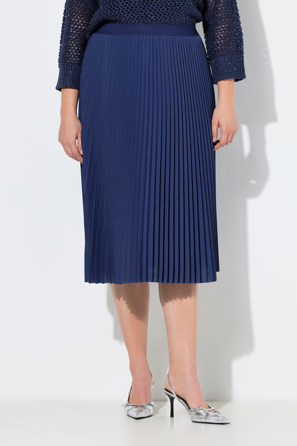 Große Größen Plissee-Midirock, Damen, blau, Größe: 54/56, Polyester, Ulla Popken