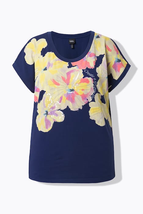 T-shirt, bloemen, oversized, ronde hals, korte mouwen