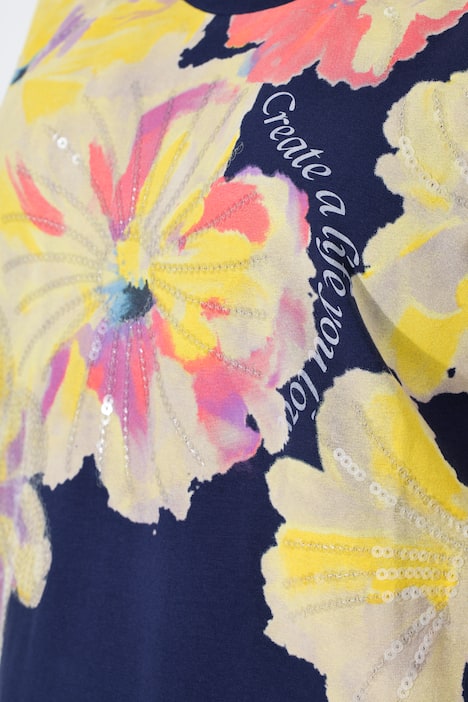 T-shirt, bloemen, oversized, ronde hals, korte mouwen