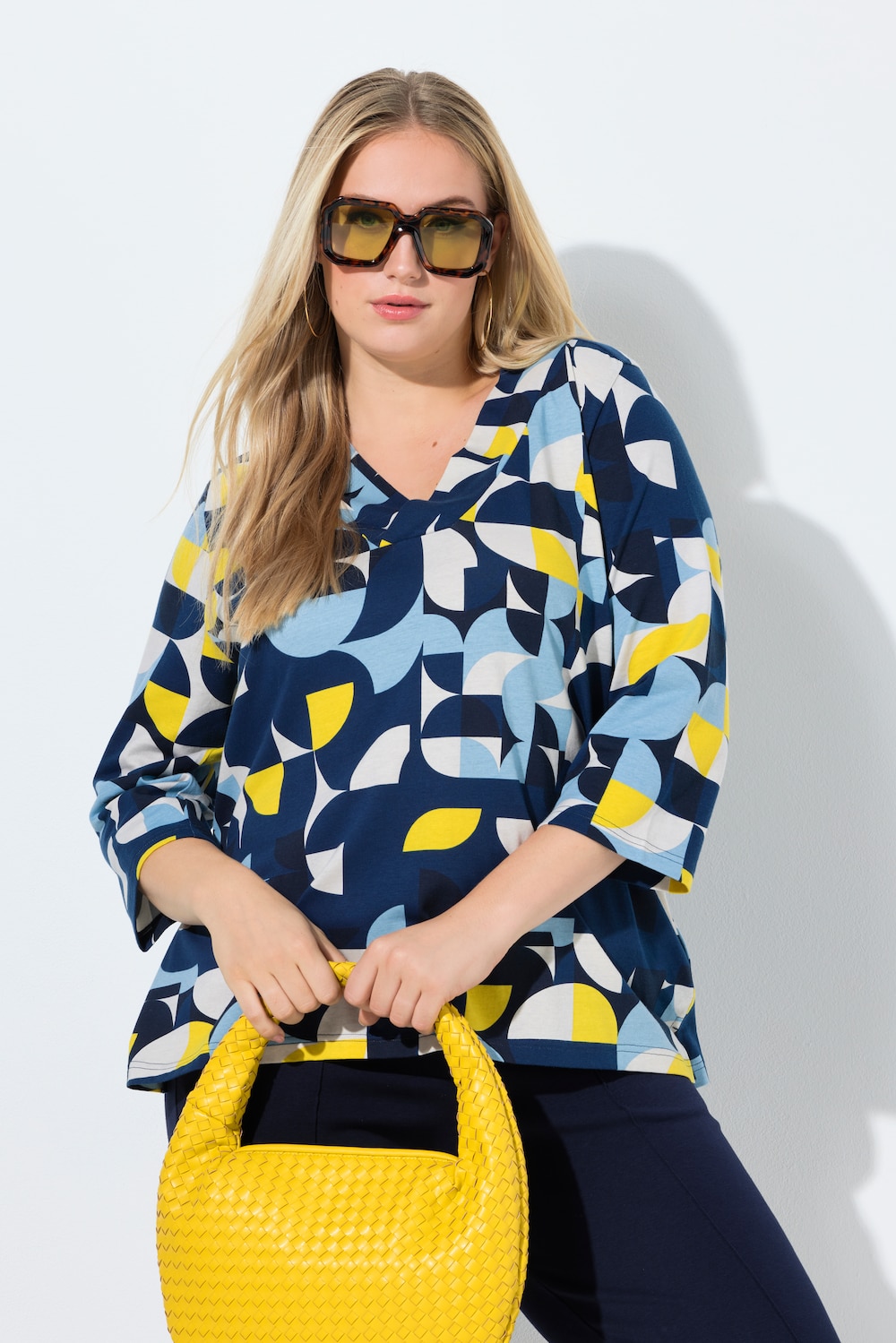 Longshirt, A-lijn, V-hals, 3/4-mouwen