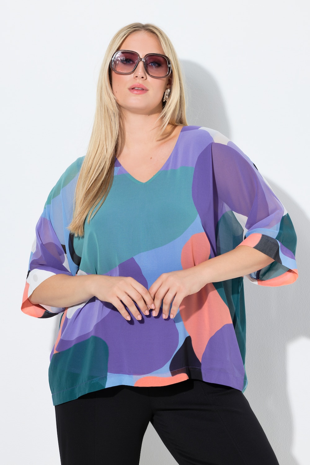 Tunika, doppellagig, V-Ausschnitt, 3/4-Arm