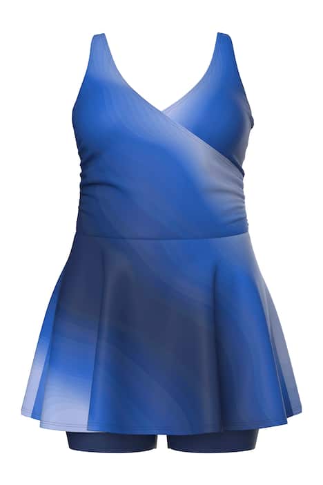 Plavkové šaty, barevný přechod, zavinovací vzhled, šortky měkké košíčky