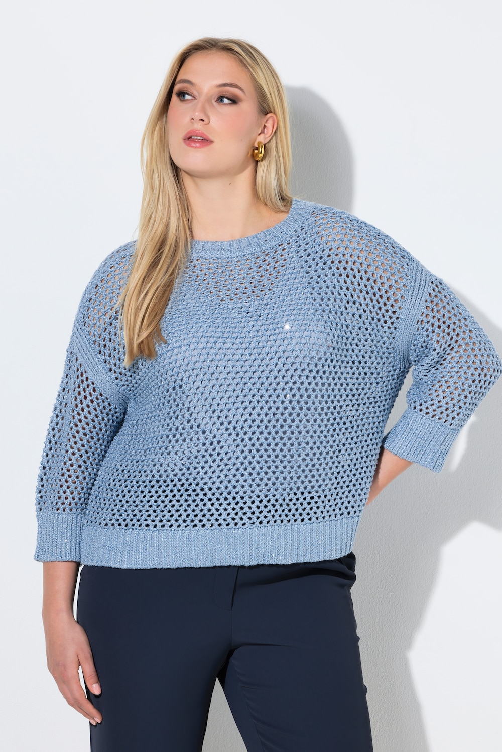 Große Größen Pullover, Damen, blau, Größe: 62/64, Polyester/Baumwolle/Synthetische Fasern, Ulla Popken