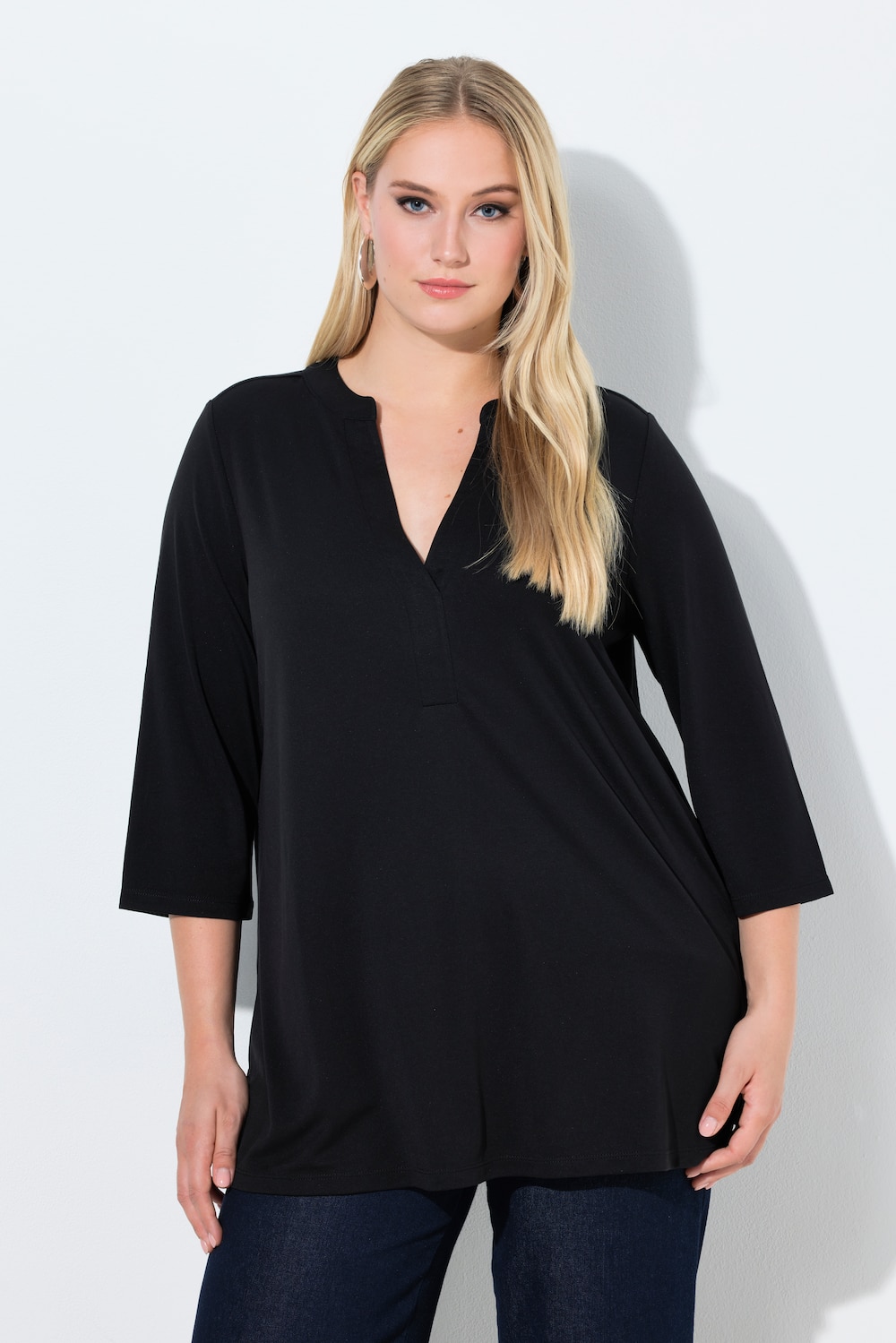 Große Größen Tunika-Shirt, Damen, schwarz, Größe: 46/48, Synthetische Fasern/Polyester, Ulla Popken