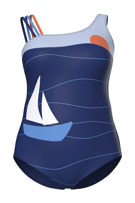 Plavky, nápisy, měkké košíčky, kulatý výstřih, recyklovaný materiál