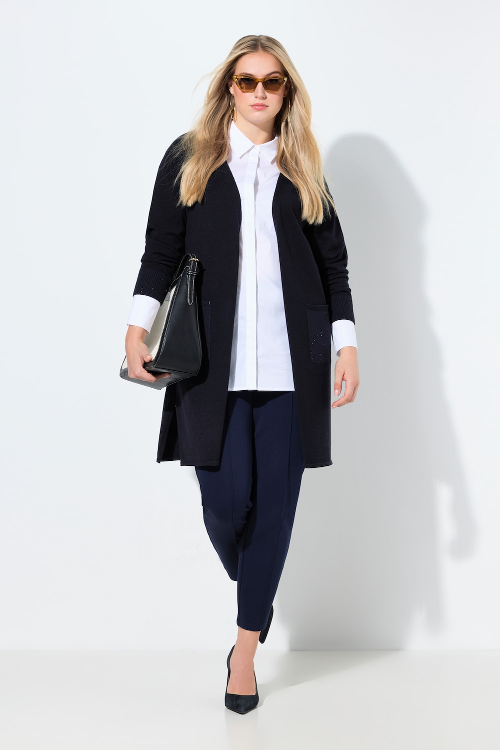 Lang vest, pailletten, V-hals, lange mouwen