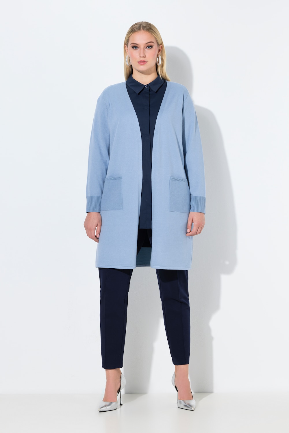 Große Größen Long-Strickjacke, Damen, blau, Größe: 54/56, Polyester/Viskose/Synthetische Fasern, Ulla Popken