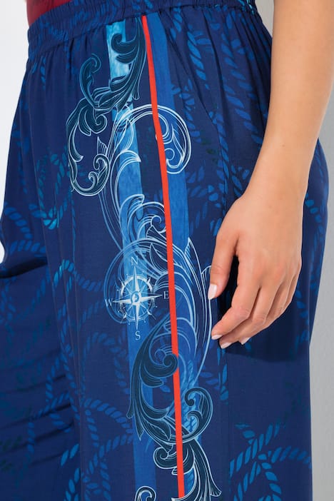 Palazzohose, Kordelmuster, weites Bein, Elastikbund