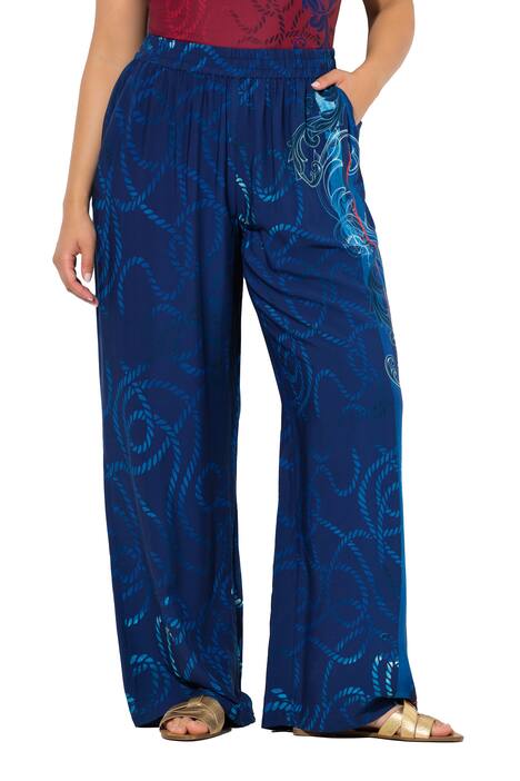 Palácové kalhoty, vzor, široké nohavice, elastický pas