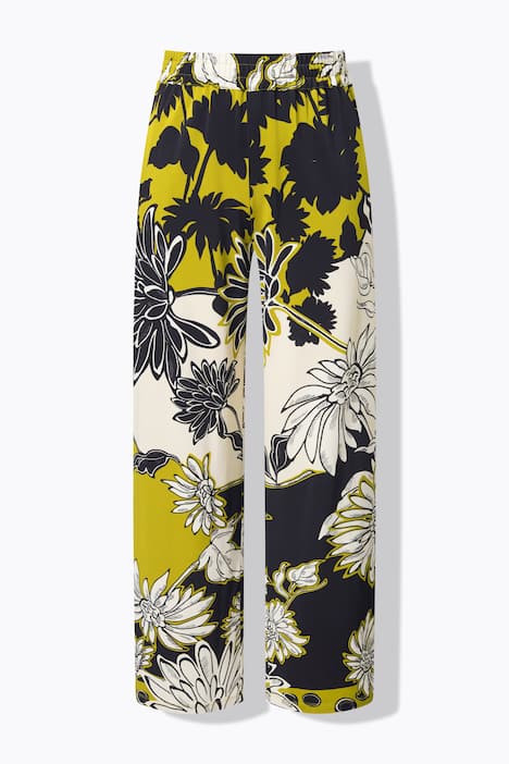 Slinky-Piqué-Hose, Blüten, weites Bein, Elastikbund