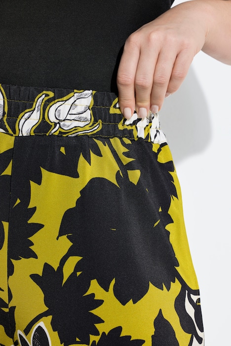 Slinky-Piqué-Hose, Blüten, weites Bein, Elastikbund