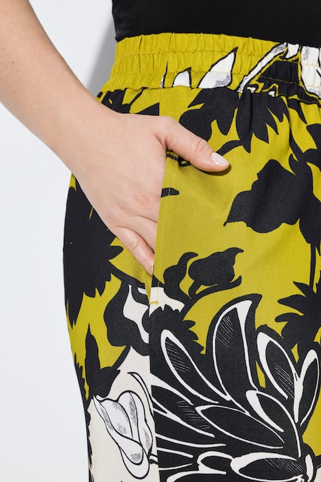 Slinky-Piqué-Hose, Blüten, weites Bein, Elastikbund