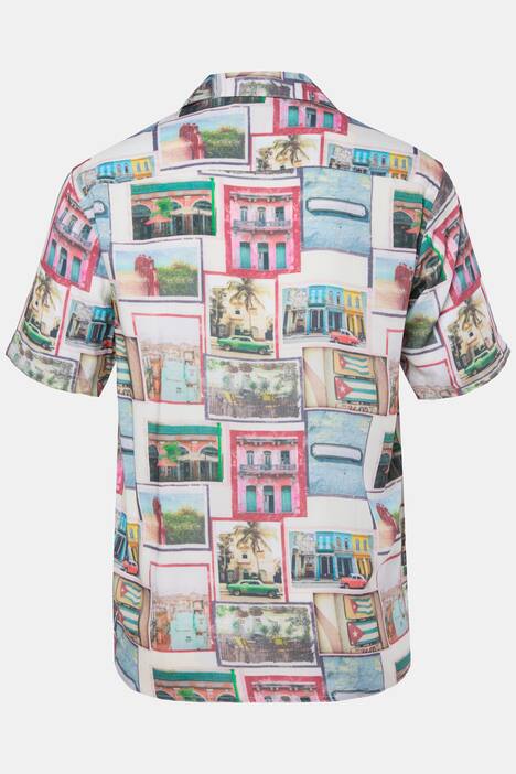 Men+ Viskose-Hemd, Halbarm, Alloverprint, Cubakragen, Cuba Fit, bis 8 XL