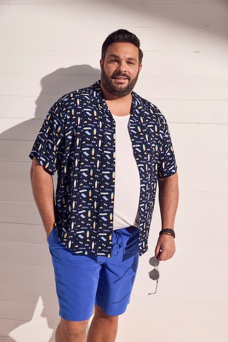viskoosipaita, lyhyet hihat, koko kankaan painatus, kuubalaiskaulus, Cuba Fit, suurin koko 8XL