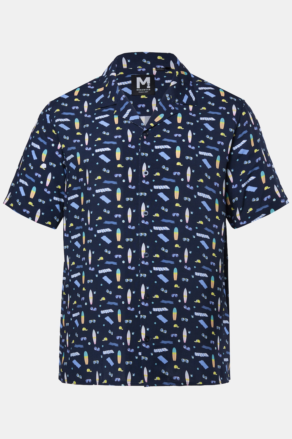 Men+ viskose-skjorte, korte ærmer, alloverprint, Cubakrave, Cuba Fit, op til str. 8XL