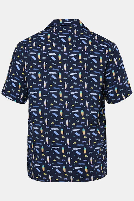 Men+ Viskose-Hemd, Halbarm, Alloverprint, Cubakragen, Cuba Fit, bis 8 XL