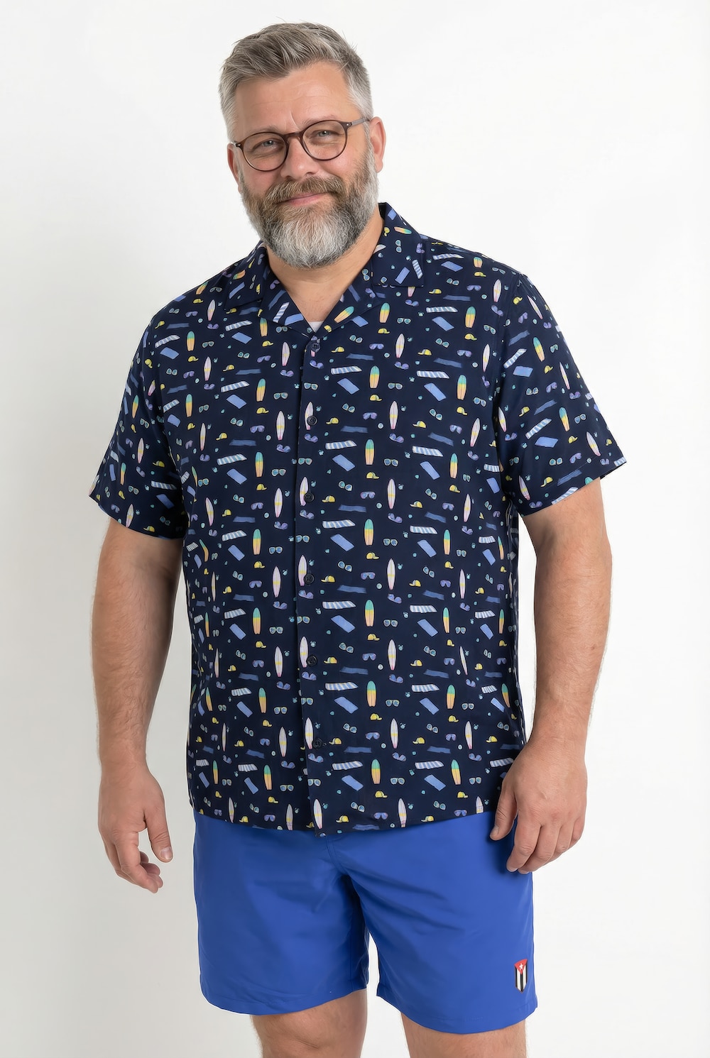 Men+ Viskose-Hemd, Halbarm, Alloverprint, Cubakragen, Cuba Fit, bis 8 XL