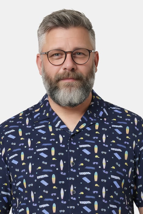 Men+ Viskose-Hemd, Halbarm, Alloverprint, Cubakragen, Cuba Fit, bis 8 XL