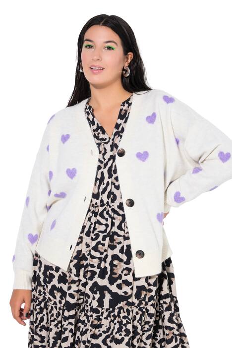 Rozepínací svetr, oversize střih, srdce