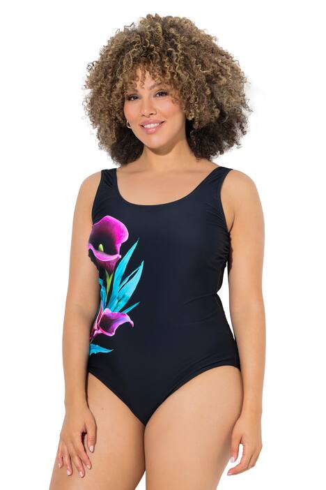 Plavky, květy, bez měkkých košíčků, kulatý výstřih