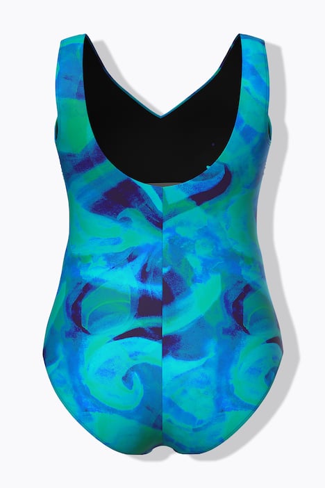 Badeanzug, Wellenmuster, ohne Softcups, Rundhals