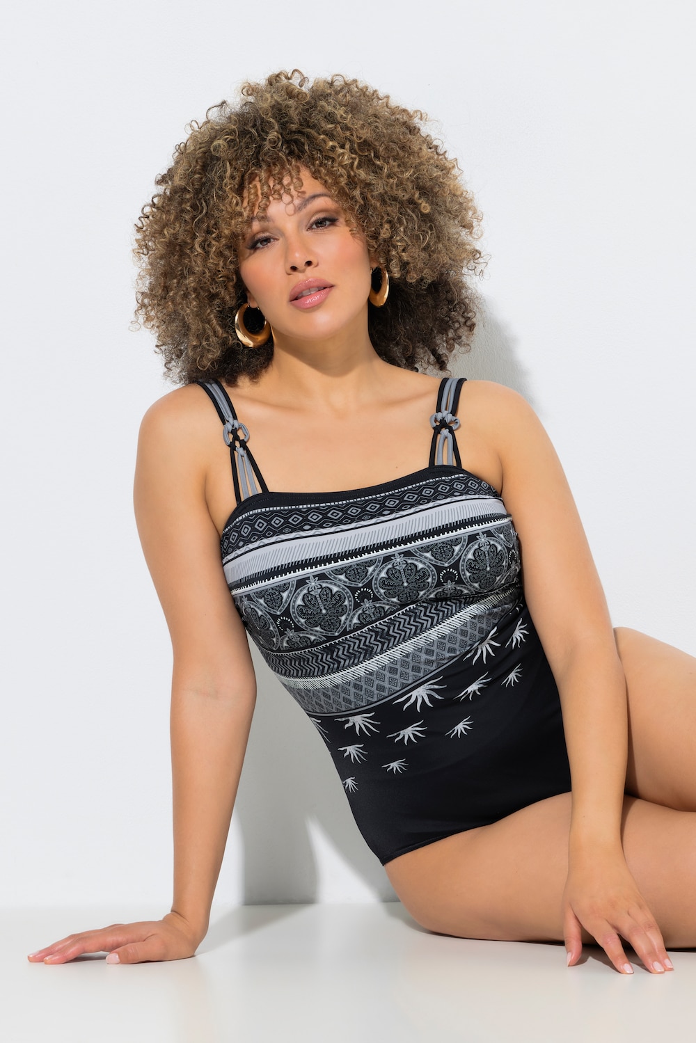 Badedragt, mønstret, softcups, rund hals, recyclet