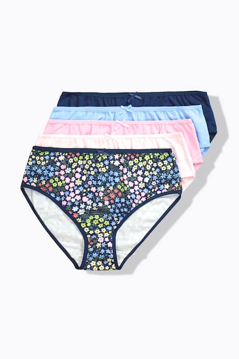 Figi midi, 5-pak, kwiaty/jednokolorowe