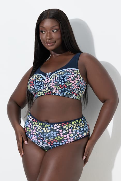 Figi midi, 5-pak, kwiaty/jednokolorowe