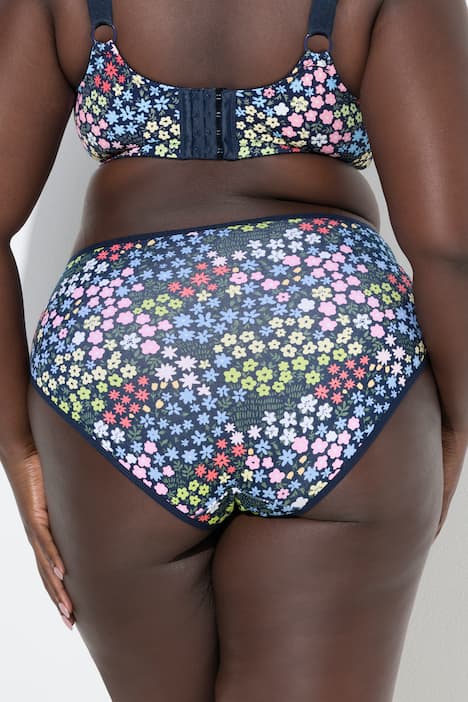 Figi midi, 5-pak, kwiaty/jednokolorowe