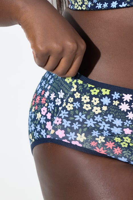 Figi midi, 5-pak, kwiaty/jednokolorowe