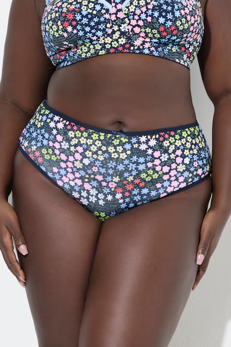 Figi midi, 5-pak, kwiaty/jednokolorowe