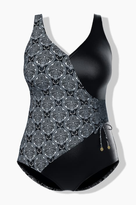 Maillot de bain avec bonnets souples et nœud fantaisie, esprit cache-cœur, matière recyclée