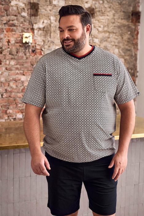 Schlafanzug, kurzer Zweiteiler, Bauchfit, Halbarm, Alloverprint, bis 8 XL