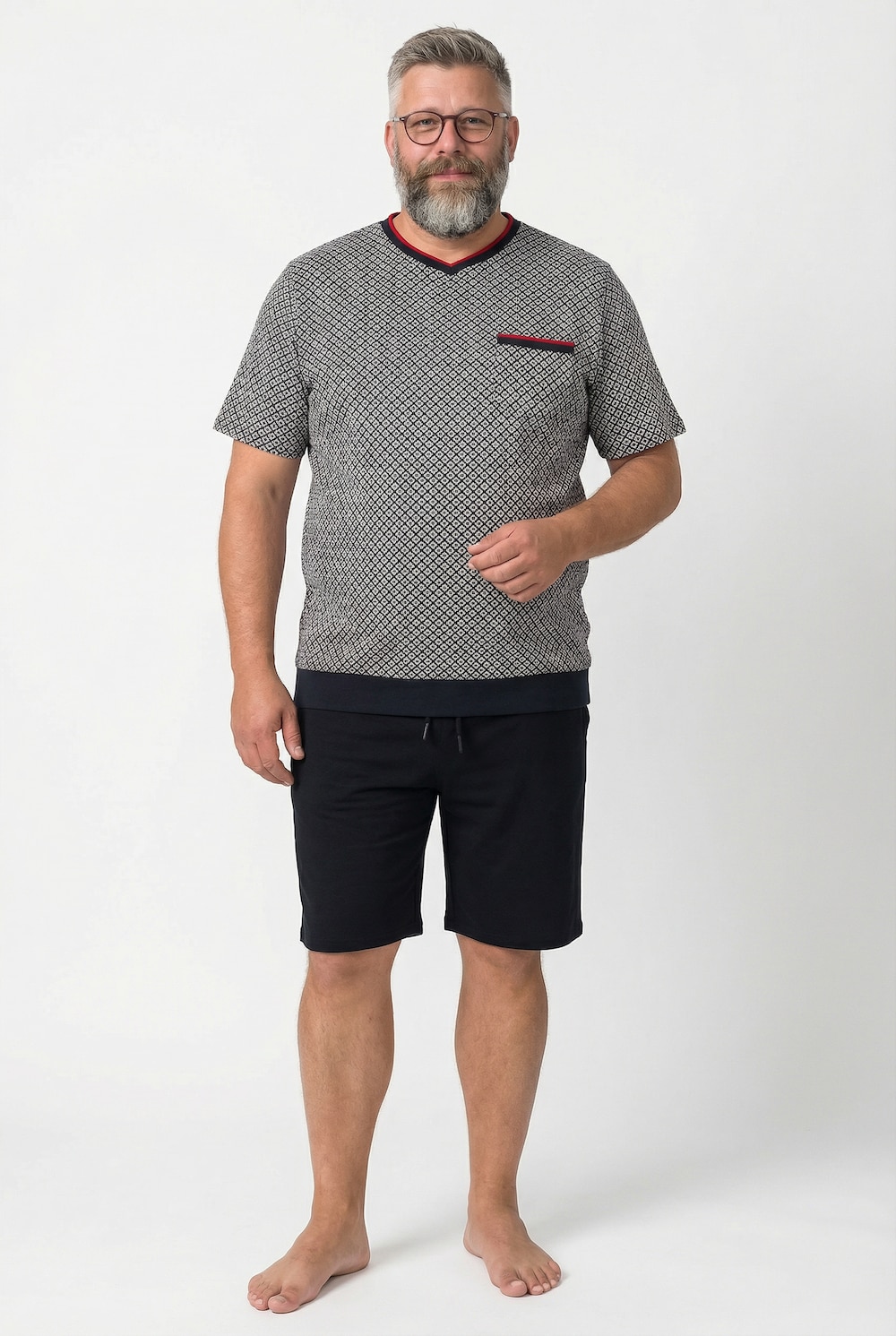 Men+ Schlafanzug, kurzer Zweiteiler, Bauchfit, Halbarm, Alloverprint, bis 8 XL