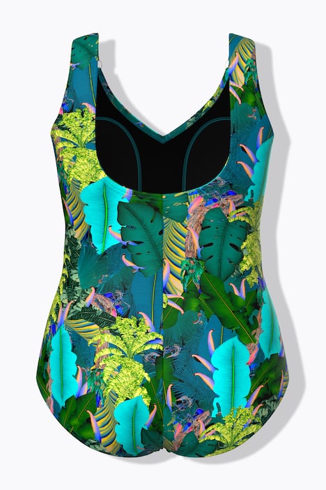 Maillot de bain avec fronces et bonnets souples, motif jungle, matière recyclée