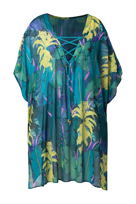 Tunika, džungle, výstřih do V, šněrování, krátké rukávy