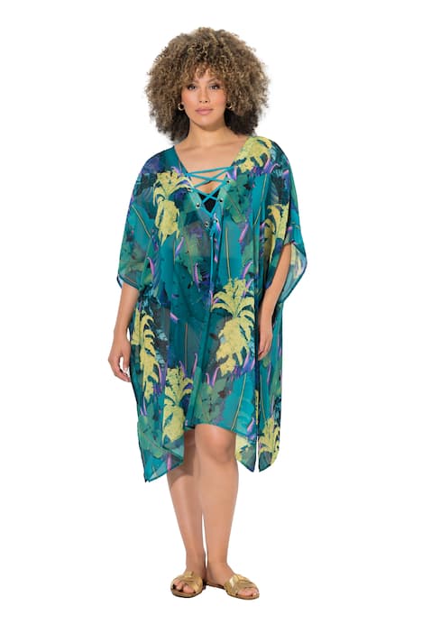 Tunika, džungle, výstřih do V, šněrování, krátké rukávy