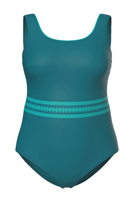 Plavky, ozdobné pruhy, bez měkkých košíčků, kulatý výstřih