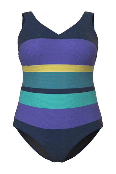 Plavky, pruhy, bez měkkých košíčků, kulatý výstřih