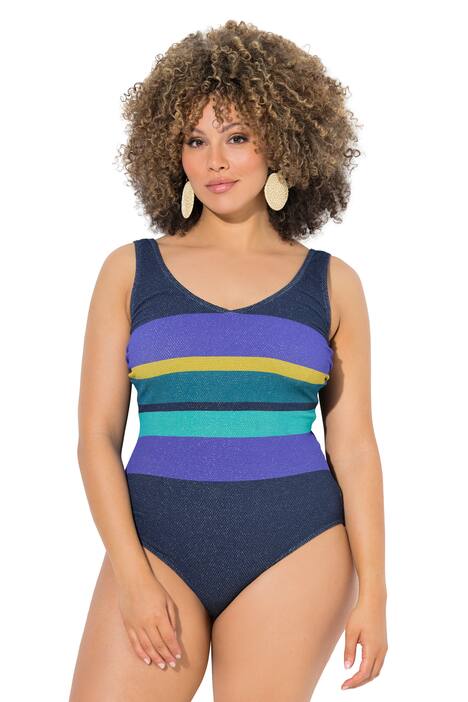 Plavky, pruhy, bez měkkých košíčků, kulatý výstřih