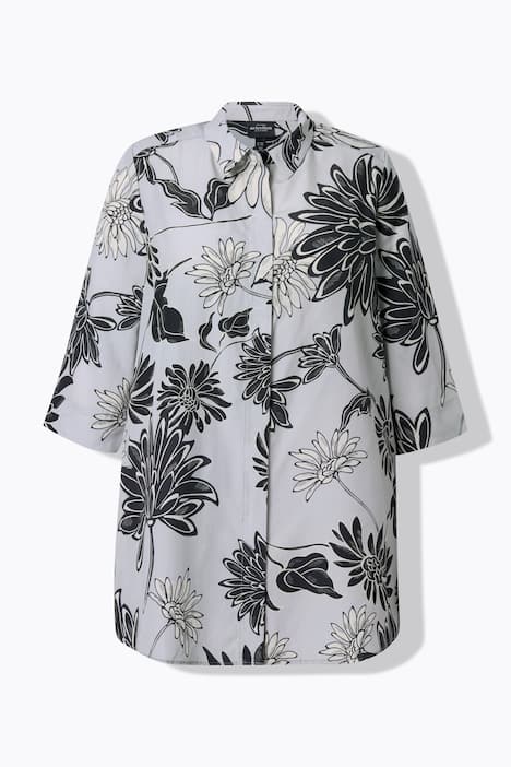Flower Print 3/4 Sleeve Lyocell Tunic Blouse