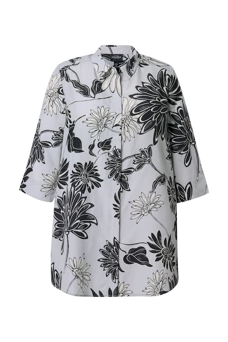 Lyocellová dlouhá halenka, květinový vzor, áčkový střih, košilový límec, 3/4 rukávy