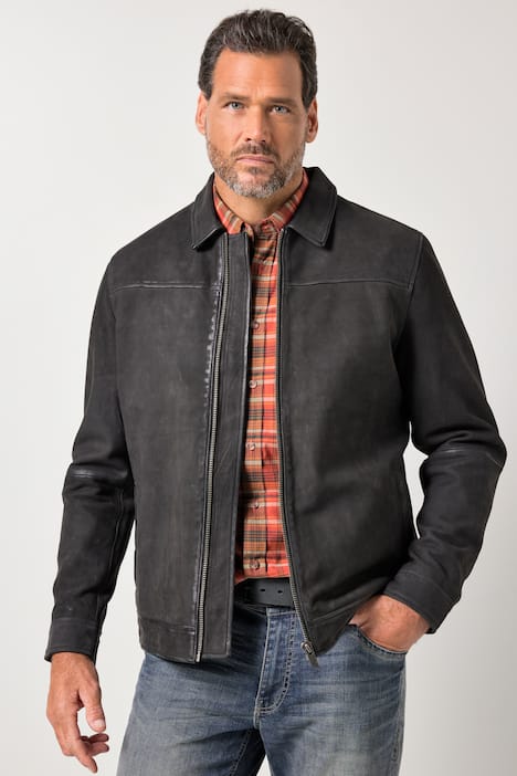 JP1880 leren jack, leer, echt lamsleer, bomberjack, overhemdkraag, tot 7XL