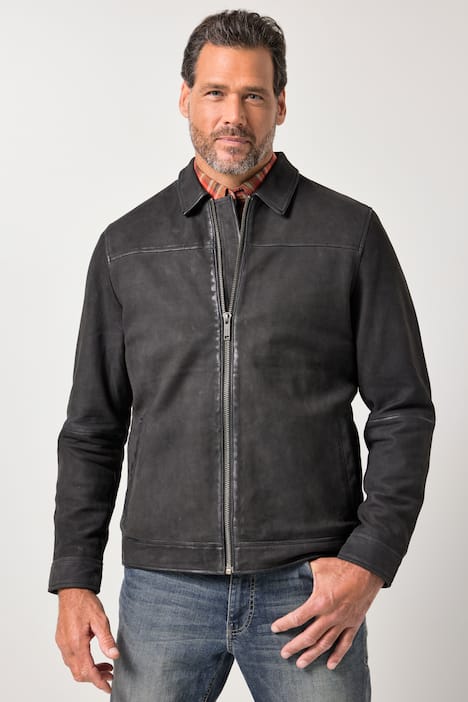 Veste JP 1880 en véritable en cuir d'agneau, coupe blouson et col chemise - jusqu'au 7 XL