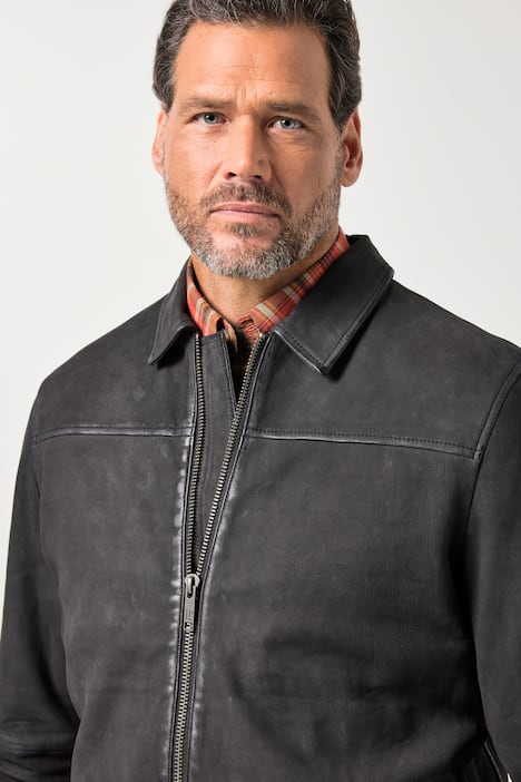 Veste JP 1880 en véritable en cuir d'agneau, coupe blouson et col chemise - jusqu'au 7 XL