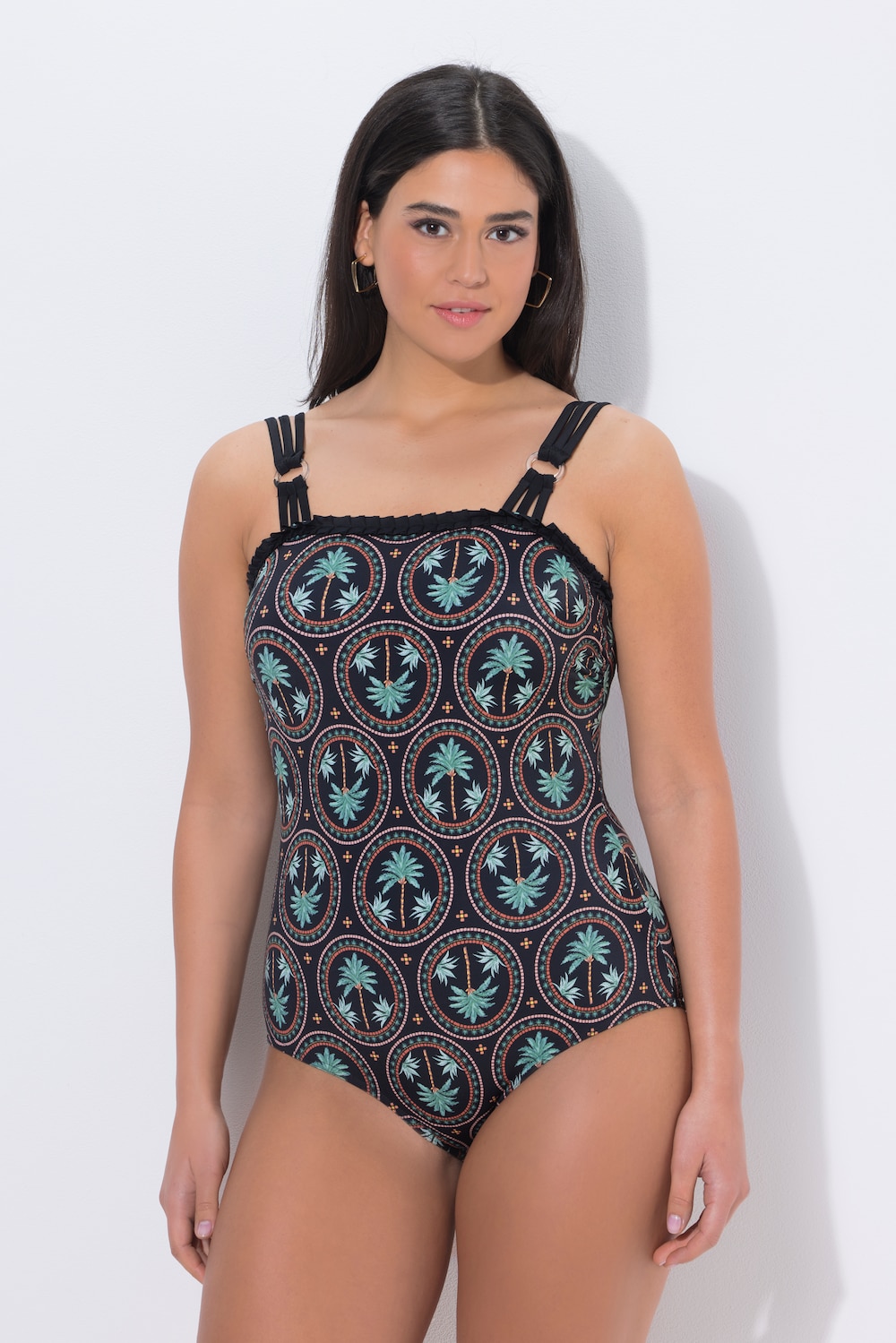 Große Größen Badeanzug, Damen, schwarz, Größe: 50, Polyester/Elasthan, Ulla Popken